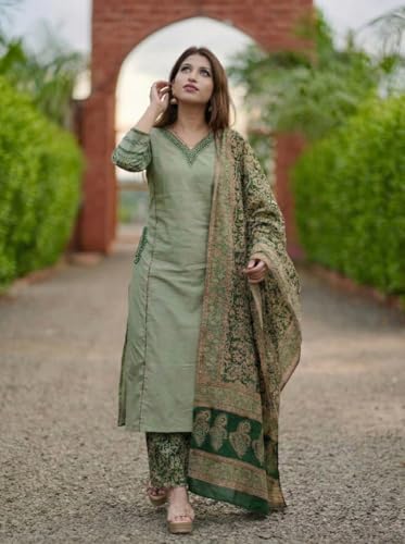 Image of ANNI Designer Women's Rayon Viscose Straight Kurta Set with Palazzo and Dupatta | Stylish Long Kurti Dress for Festive, Party, and Ethnic Wear