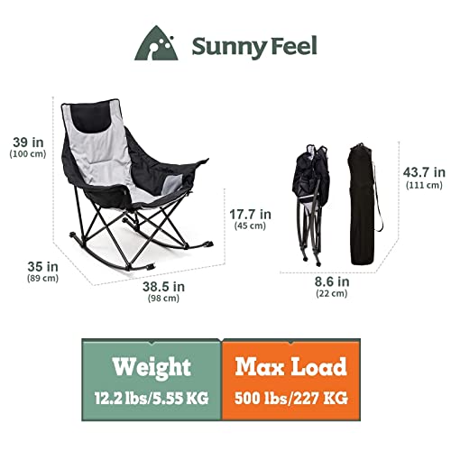 SUNNYFEEL Heated Camping Chair, Oversized Rocking Camping Chair for Adults 500 LBS,Folding Lawn Chair with Padded Patio Recliner, Portable Outdoor Camp Rocker Chairs - Thumbnail 3