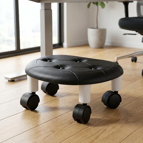 キャスター付き作業スツール ブラック 33.5×26×1cm 360度回転 低床ロースツール 小型軽量 自動車整備・屋内作業対応 移動容易 腰への負担を緩和 (33.5*26*15CM,ホワイト) [2]