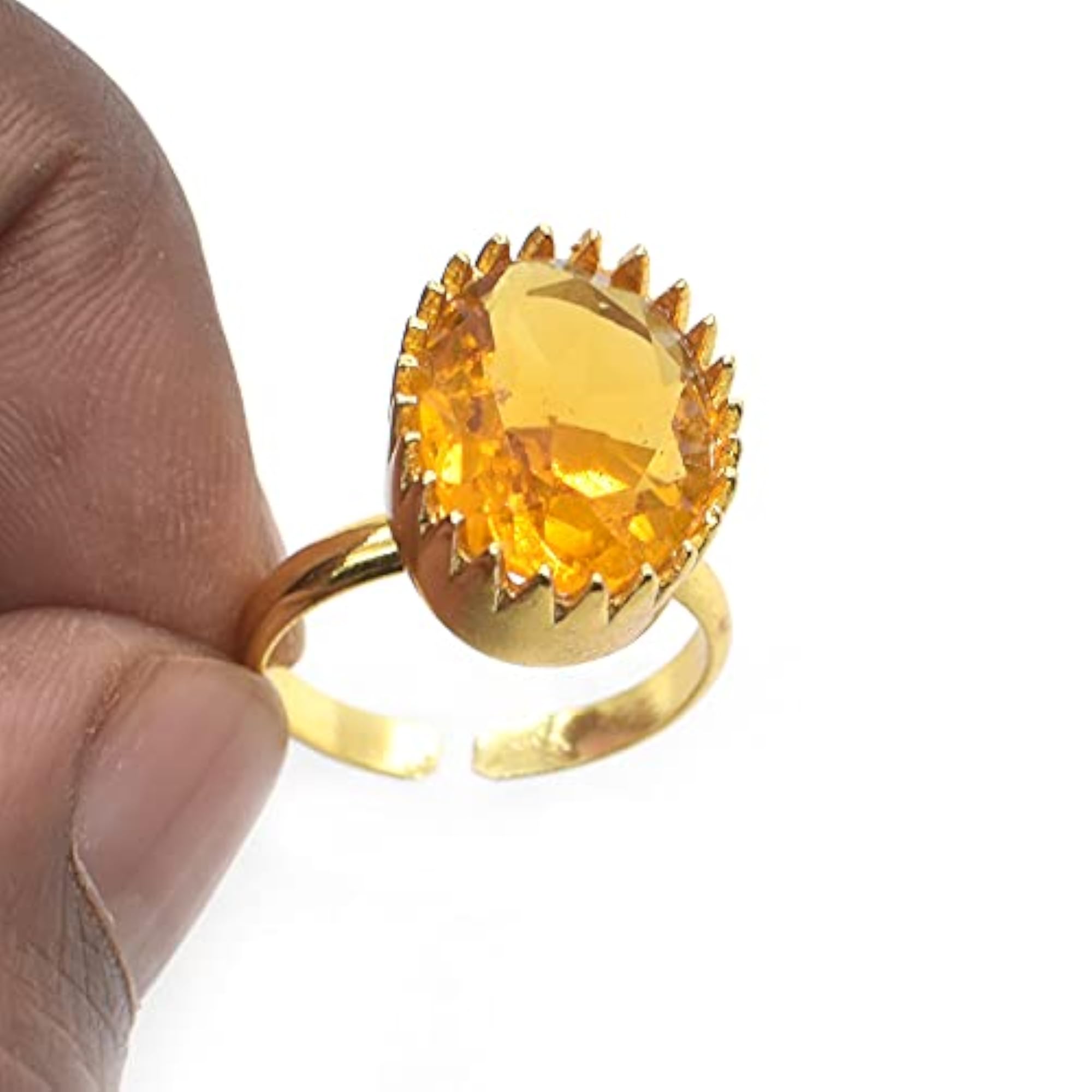 Handmade Gold Plated Adjustable Citrine Quartz Gemstone Ring