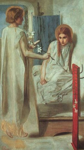 Peinture à l'huile Ecce Ancilla Domini de Rossetti 30x36 pouces pour salon et bureau