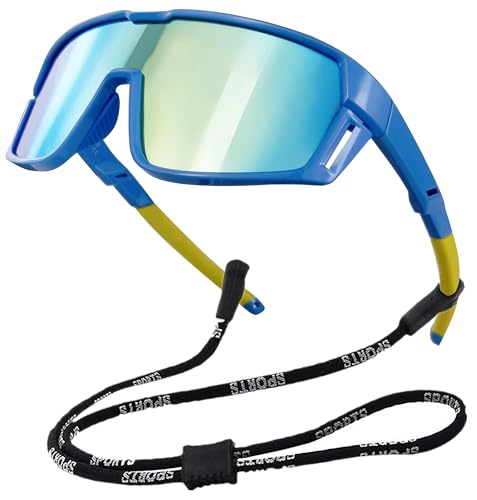 COOLSOME Youth Kids Baseball Sunglasses with Strap Flexible Polarized Softball Cycling Sport Sunglass for Boys Girls Age 6-12