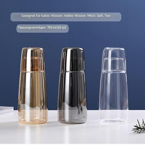 Foto von Nachttisch Wasserkaraffe Set mit Becher Glas Nachttasse Set, Mundwasser Flasche Karaffe mit Becher Deckel für Schlafzimmer Nachttisch Bad Küche 25oz/750ml (Transparent)