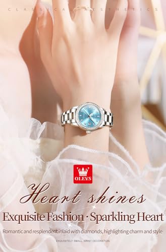 Image of OLEVS Womens Diamond Watches Automatic Mechanical Gold Luxury Dress Ladies Self Winding Original Stainless Steel Wrist Watch