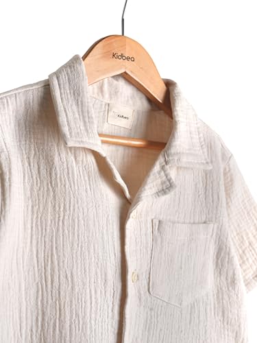 Image of Kidbea Organic Cotton Shirt & Pant Co-ord Set for Kids | Elegant & Comfortable Summer Wear | Stylish Half Sleeve Shirt with Bow & Comfy Shorts