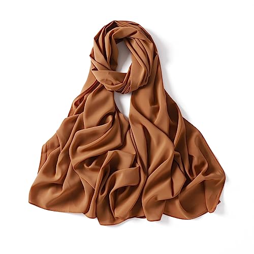 QYMY Premium Quality Chiffon Hijab solid Color Bubble Chiffon Scarf Hijab Soft Hijab Long Scarf Wrap Scarves (Deep Camel)