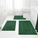 HOMEIDEAS Bathroom Rugs Sets 3 Piece, Super Soft and Absorbent Non Slip Microfiber Toilet Bath Mat with U-Shaped (Dark Green)