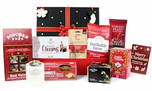 Luxury Festive Xmas Christmas Hamper Box with Snacks, Chocolate, Biscuits, Nuts, Tea & Candle Present for Him, Her, Family & Corporate Gifts - Holiday Special
