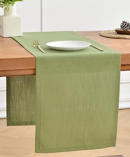 Wracra Camino de Mesa de Lino Verde Salvia de 90cm de Largo, Lavable a máquina, Camino de Mesa de Granja rústico para cenas, Fiestas de Vacaciones y Uso Diario