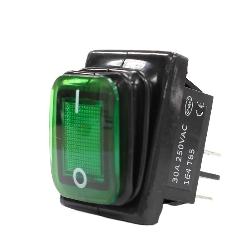 50pcs kcd4 Heavy Duty Waterproof on Off Sliver Contact Point Copper pin Green red led lamp 220v 30A Rocker Switch(Red,220v)