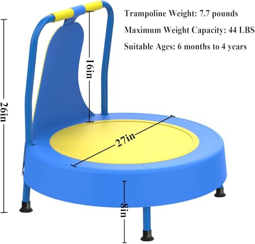 Toodler Trampoline voor kinderen, kindertrampoline met handgrepen, geschikt als verjaardagscadeau of feestelijk cadeau voor jongens en meisjes, blauw - Afbeelding 4