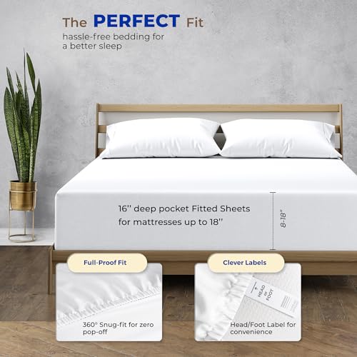 THREAD SPREAD 100% Cotton Queen Fitted Sheet Pack of 2-600 Series Bliss Collection Cotton Fitted Sheet Queen (White), Soft, Durable, Cooling 16" Deep Pocket Bottom, Luxury Hotel Quality by THREAD SPREAD - Image 4