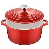 OVENTE Dutch Oven Pot with Lid, 4.6 Quart Aluminum Non-Stick Coated Cookware for Sourdough Bread Baking, Braising, Cooking Soups and More, Oven and Dishwasher Safe, Works on All Stovetops, Red DOA546R