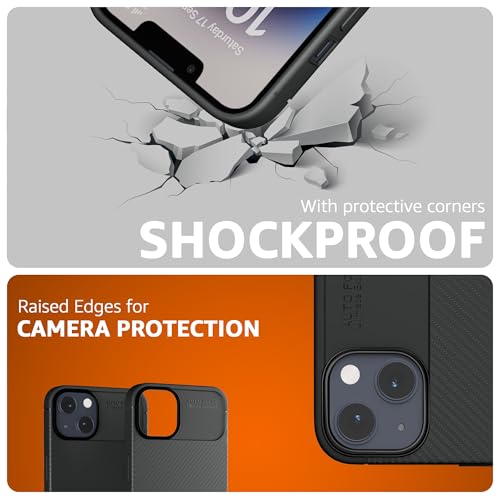 Image of amazon basics Sleek Carbon Fibre Finish Back Cover Case for iPhone 13 / iPhone 14 - Black
