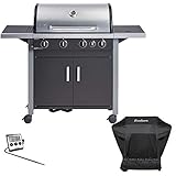 Enders BBQ Gasgrill CHICAGO 4 K, Gas Grill 81296, 3 Edelstahl-Brenner stufenlos, Grillwagen mit Grillhaube, Warmhalterost, Seitenablage inkl. Thermometer + Wetterschutzhülle