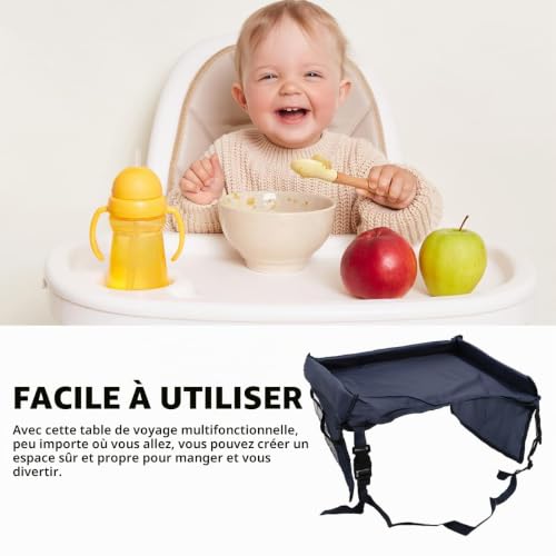 CGEAMDY Bureau Lap Pour Siège Voiture, Plateau Siège Voitures Pour Enfants, Plateau De Voyage Enfant Voitures Avec Grande Espace Sac Rangement Accessoires Voiture De Voyage Polyvalent(Bleu Marine) – vue 3