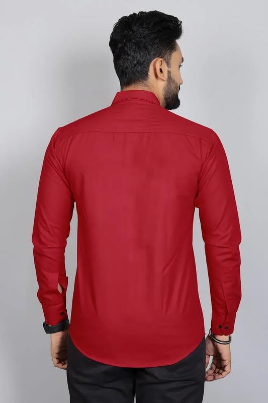 Image of DEELMO Men Solid Slim Fit Casual Overshirt Style Shirt | Full Sleeve Button-Down Layering Shirt Smart Casual Look