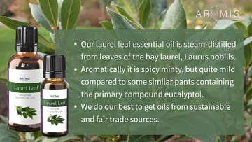 Aromis Laurel Leaf Essential Oil - Usda Certified Organic - 100% Pure Therapeutic Grade - 30Ml (1 Fl Oz), Undiluted, Premium, Oils Perfect For Aromatherapy Diffuser #TOP2