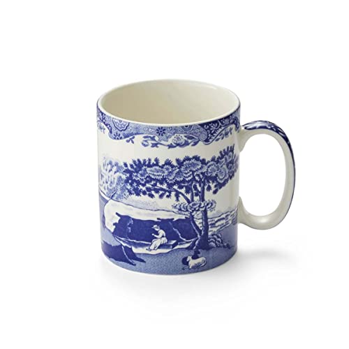 Spode Blue Italian Collection 9 Oz Mugs | Set Of 4 Cups For Tea, Warm Beverages, And Coffee | Made Of Fine Porcelain | Blue/White | Dishwasher And Microwave Safe #TOP1