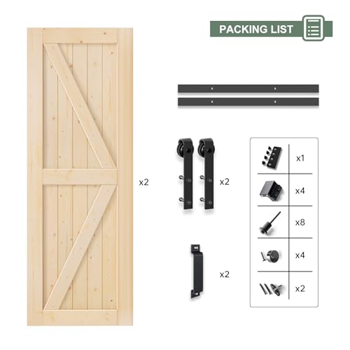 ROYMELO Double 32x84 inch Sliding Barn Door with 5.5ft Hardware Kit and Track Connector