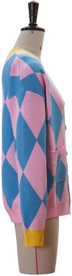 Anime Cosplay Costume Pink Checked Pattern Cardigan Argyle Sweater Jacket