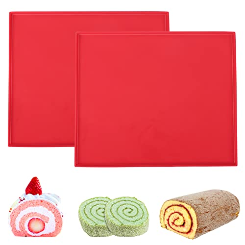 ANDGOO 2 PCS Swiss Roll Cake Mat, Silicone Baking Mat Kitchen Essentials, Nonstick Pastry Mat jelly Roll Pan Baking Tray Pizza/Cookies Mould