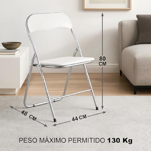 Miniatura 3 de Tienda Eurasia Sillas Plegables Pack De 6 Material Estructura De Metal Y Cuero Sintético Asiento Acolchado Medidas 44x48x80 Cm Color Blanco Peso Permitido 130kg