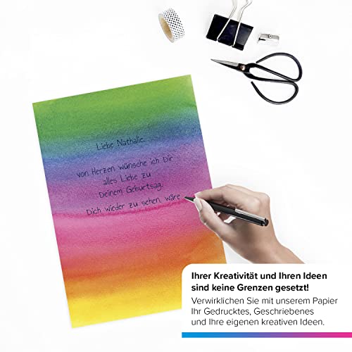 50 Blatt Briefpapier (A4) | Bunter Aquarell Verlauf Regenbogen zum Basteln | Motivpapier Farben bunt | edles Design Papier | beidseitig bedruckt | Bastelpapier | 90 g/m²