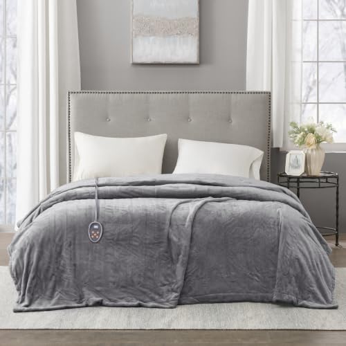 Beautyrest Heated Blanket Full, Fast Heating Electric Blanket, Grey