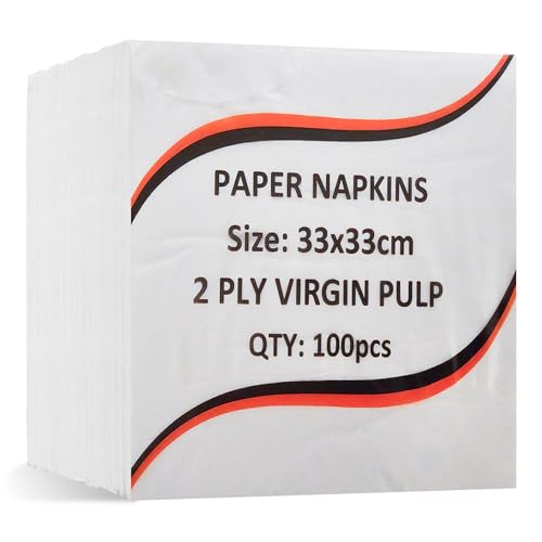 Sabco - 100 White Paper Napkins - 33cm x 33cm - 2Ply - White