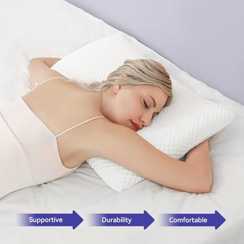Image of Billebon Memory Foam Pillow, Orthopedic Pillows for Sleeping, Pillow for Neck Pain and Shoulder Pain, with Cover, White, Pack of 1