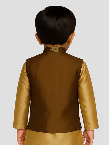 Image of JBN Creation Boys' Silk Blend Nehru Jacket || Banarasi Brocade Woven Jacquard Modi /Nehru Jacket || Ethnic Wear for Festivals, Weddings