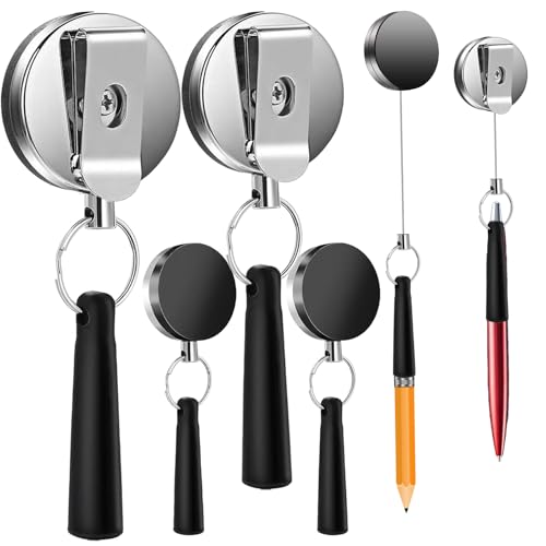 4 PCS Heavy Duty Retractable Pull Pen Pencil Holder with 24" Pull Rope, Ideal Elastic Silicone Retractable Pencil Holder for Carpenter, Construction, Architects, Waiter, Office Workers, Doctor, Nurses