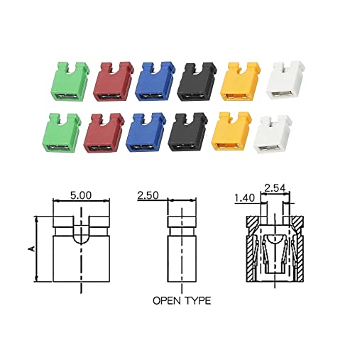 California JOS 120 PCS Jumper Caps Kit 2.54mm Standard Circuit Board Shunts Short Circuit Connection Pin Blocks for Arduino Raspberry Pi PCB PC (Mixed, 20 Piece/Color) - Thumbnail 2