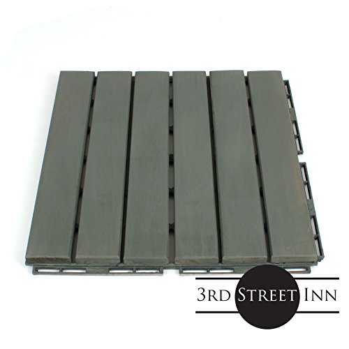 Deck Tiles - Patio Pavers - Acacia Wood Outdoor Flooring - Interlocking Patio Tiles - 12"x12" (20 Pack) - Modern Grey Finish - Straight Pattern Decking - Thumbnail 4