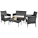 KaiMeng 4 Pieces Patio Furniture Sets Outdoor Indoor Use Conversation Sets Rattan Wicker Chair with Table Backyard Lawn Porch Garden Poolside Balcony Furniture(Black)