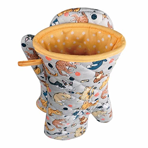 Oven Mitts Cotton Fashion Cute Cat Design 1Pair Heat Resistant Oven Gloves Safe Cooking Baking Grilling Barbecue Machine Washable Pot Holders (Cat) #TOP3