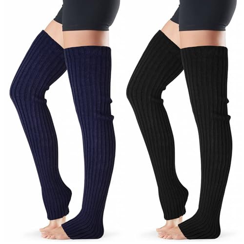 Image of XEPST 2 Pairs Leg Warmers for Women, High Boot Cuffs Knitted Boot Topper Warmers Over Knee Footless Socks for Winter Warmer
