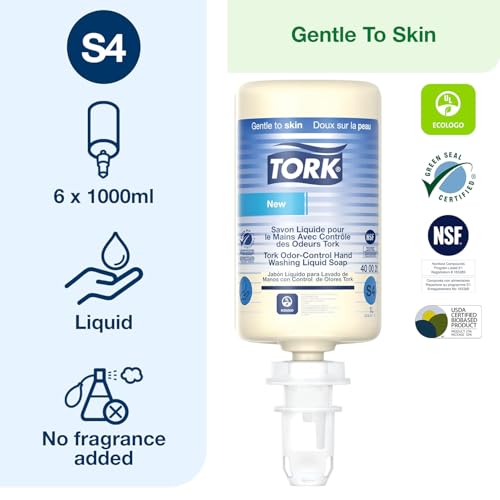 Tork Odor-Control Hand Soap Liquid S4 Gentle, Perfume-Free, Compatible with S4 Dispensers 6 x 1L Bottles (400020) by Tork - Image 3