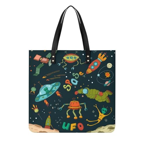 Sac de l'espace pour femmes : grand tote bag shopping imprimé fusée de 39x39cm