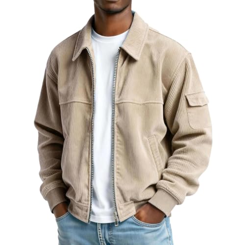 Corduroy Shirt Men Vintage Long Sleeve Button Down Jackets with Pockets - image 1