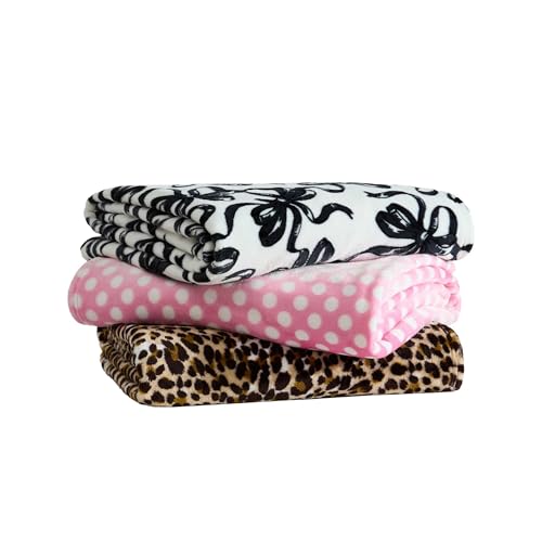 Image of Betsey Johnson - Plush Throw Blanket for Couch or Bed, Soft Reversible Western Fleece Throw, Cozy Printed Soft Blanket, Ballet Bows Grey, 50 inch x 70 inch