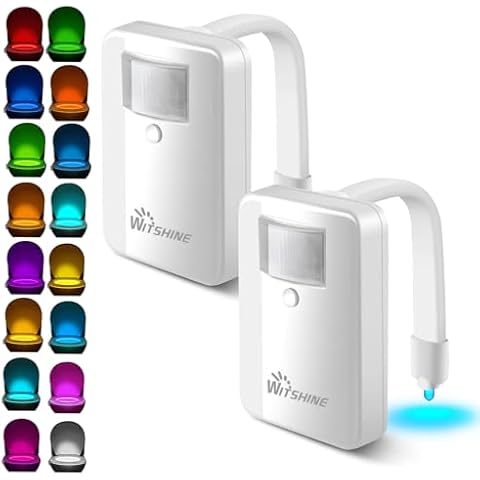 Witshine Toilet Night Light 2 Pack - 16 Color Changing Motion Sensor Activated LED Bowl Nightlight for Bathroom Decor - Cool & Funny Gadget for Dad, Boys, Kids and Men - Ideal Birthday Gift Cover