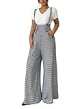 Milumia Women's Houndstooth Print Overalls Jumpsuit Casual Sleeveless Wide Leg Pants Romper Black Small