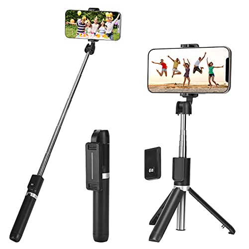 Selfie Stick, Pomisgam Selfie Stick Tripod with Detachable Wireless Bluetooth Remote Control,One-Piece Retractable Selfie Stick Tripod, Compatible with All Smartphones, Small and Portable