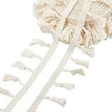 PH PandaHall Ribete de flecos de algodón de 11 yardas, ribete de flecos de encaje beige, cinta de borla bohemia de 1-3/4 pulgadas, tela de costura para cortinas, vestidos, ropa, decoración del hogar