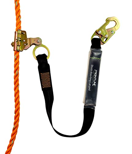 Frontline Fall Protection Rgss58Es Self-Tracking Rope Grab 5/8" With 3' Lanyard | Osha & Ansi Compliant | Snap Hook Lanyard With Shock Pack Included | Durable, Rugged & Compact #TOP1