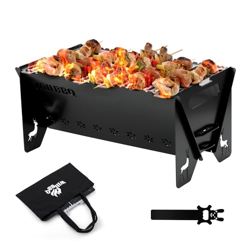 WILLBBQ Charcoal Grills Quality Portable Detachable Folding,Skewers Campfire Grill,Hibachi Backpacking
