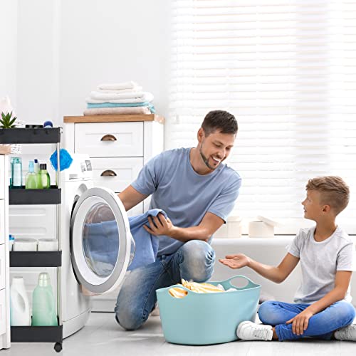 Relaxdays Nischenwagen, Kunststoff, HBT 98 x 15,5 x 40,5 cm, schmales Nischenregal Bad, Küche, 4 Haken & Fächer, schwarz