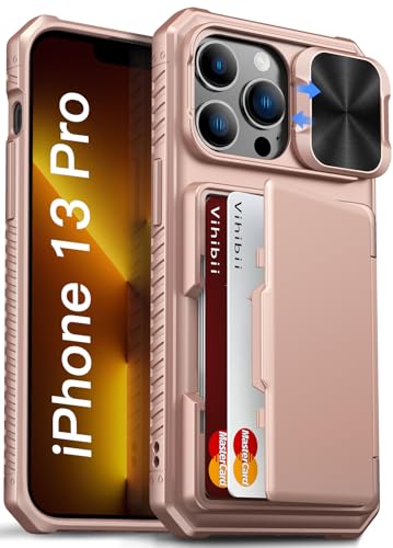 Vihibii for iPhone 13 Pro Case Wallet with Card Holder (4 Cards), Rose Gold
